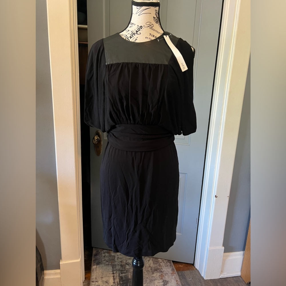 NWT New Cut 25 by Yigal Azrouël Faux Leather Dress Black 4 Button/Zip Closures